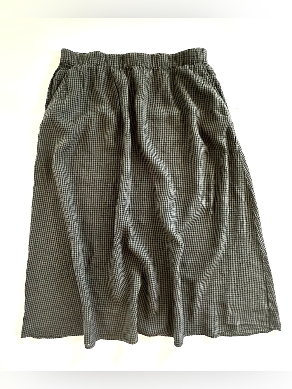 Eileen Fisher Gathered Organic Linen Maxi Skirt Black & Grey Check | XL | EUC - Picture 2 of 9